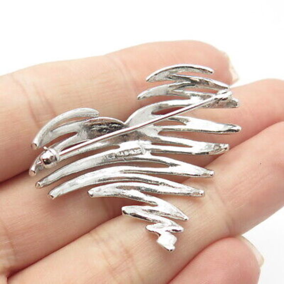 925 Sterling Silver Vintage Modernist Heart Pin Brooch - Picture 2 of 8